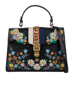 Embroidered Sylvie Tote, Leather, Black, 431665 527066, S, 3*